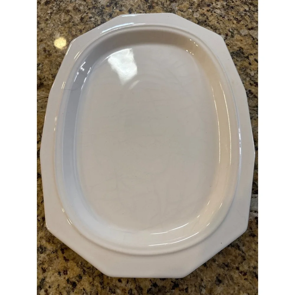 Pfaltzgraff Heritage White Oval Serving Platter 14‎ Inch Octagonal Stoneware USA